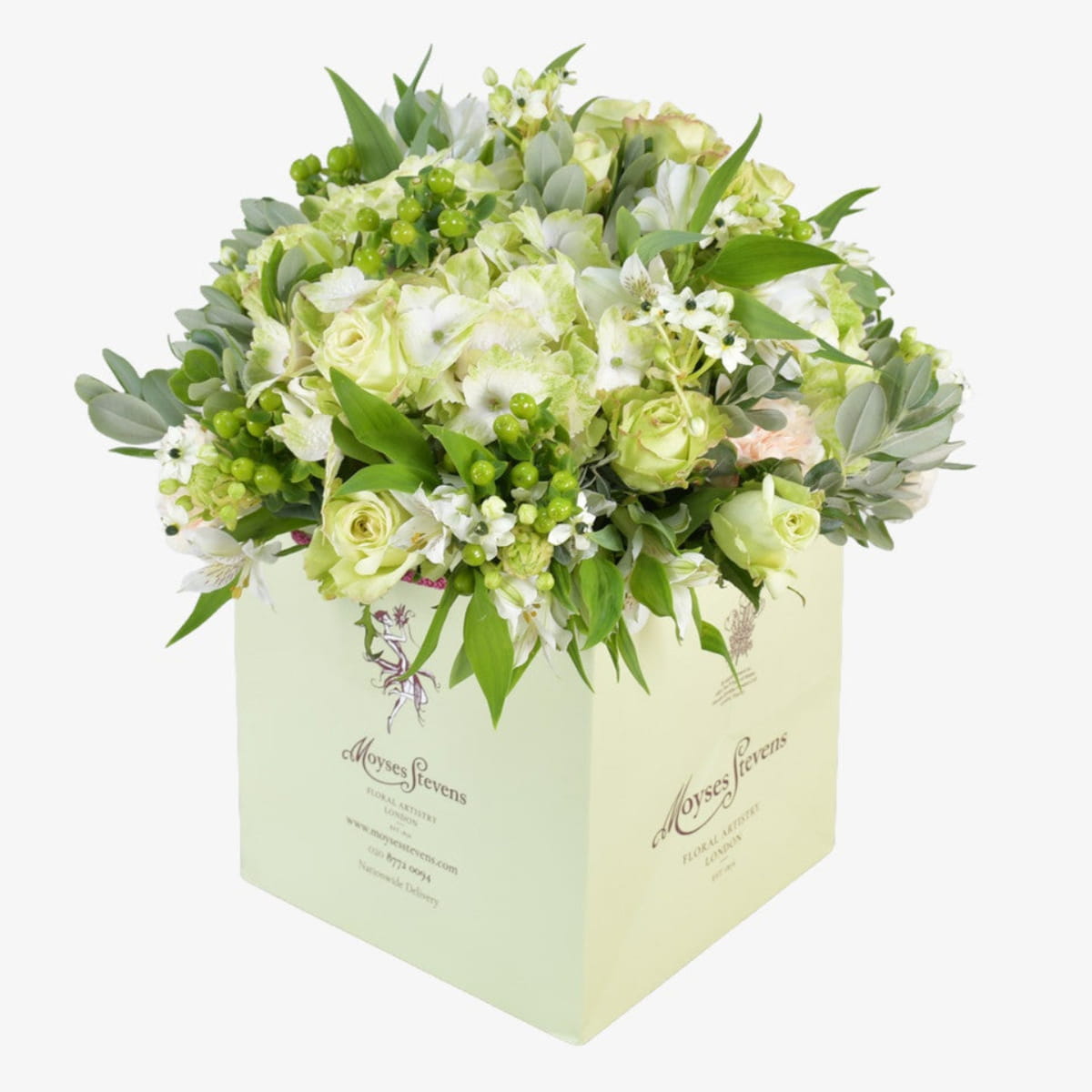 Elegance luxury flower bouquet by Moyses Stevens UAE featuring white roses and hydrangeas