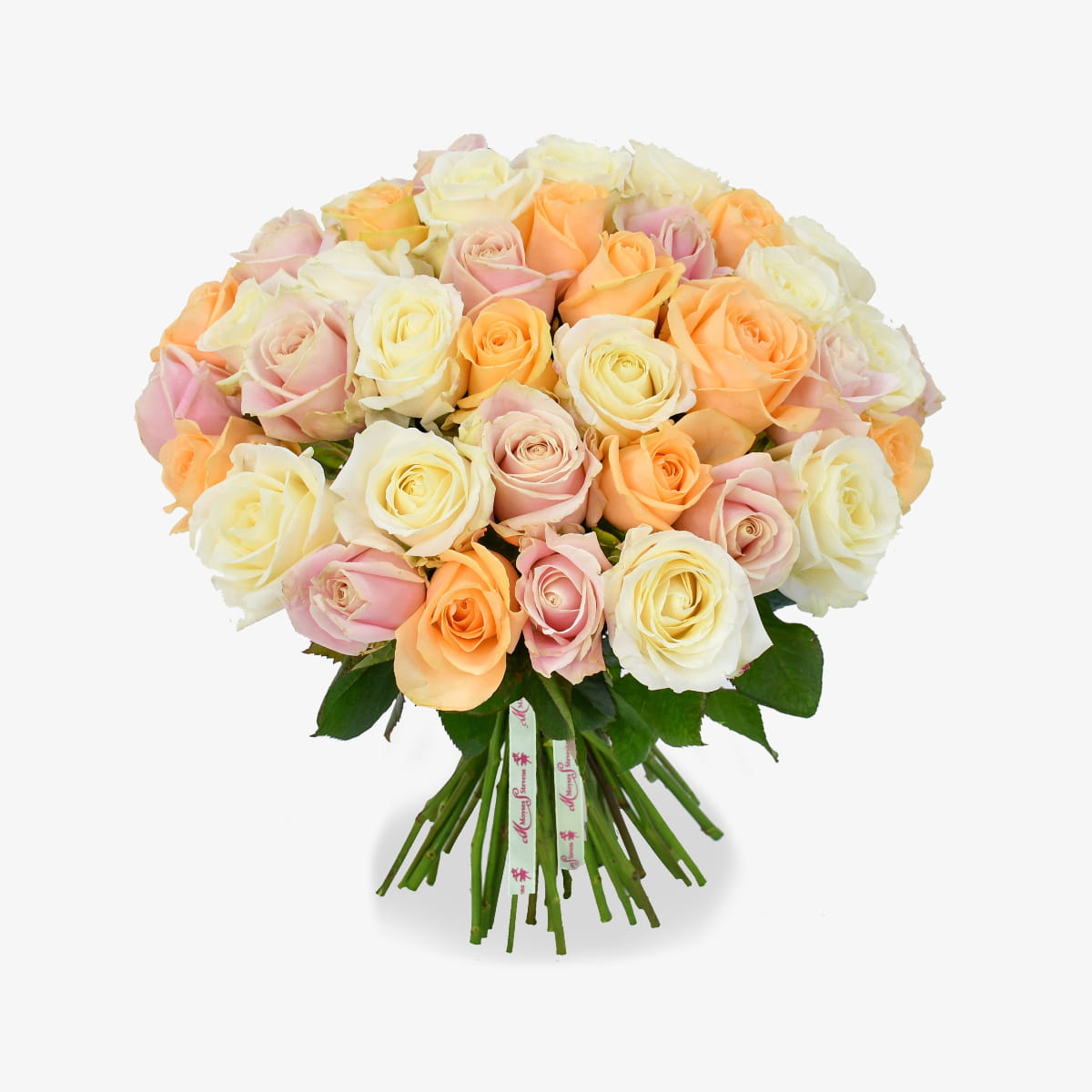 Pastel Perfection luxury flower bouquet by Moyses Stevens UAE featuring soft shades of pink, peach, and cream roses.