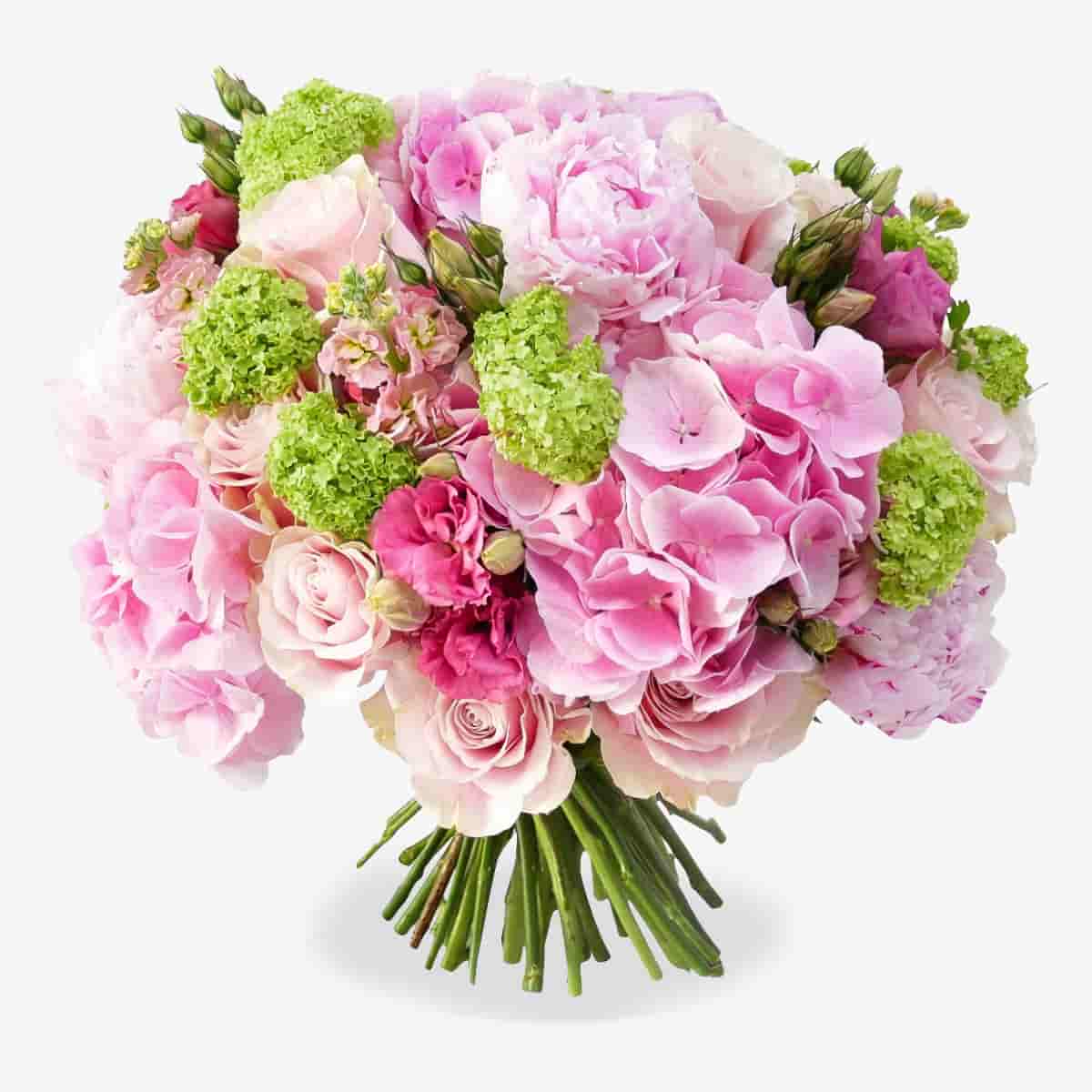 PinkMondial luxury flower bouquet by Moyses Stevens UAE featuring sweet pink roses, hydrangeas, peonies, and cerise lisianthus