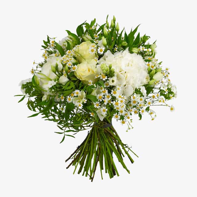 Green Pastures luxury flower bouquet by Moyses Stevens UAE featuring White alstroemeria and seasonal greenery.