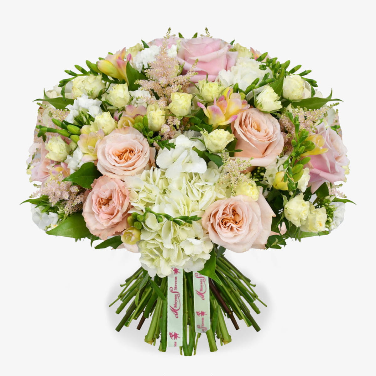 Melody luxury flower bouquet by Moyses Stevens UAE featuring Soft pastel pinks paired with crisp white blooms