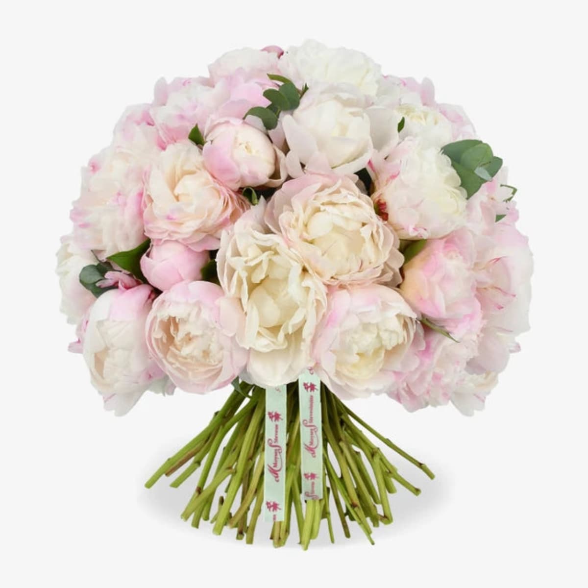 Perfect peony luxury flower bouquet by Moyses Stevens UAE featuring ultra rare white and pink peonies. 
