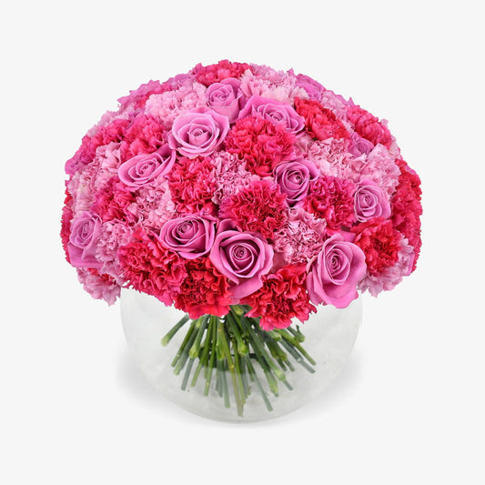 pink panther luxury flower bouquet by Moyses Stevens UAE featuring Pink Carnations, Hot Pink Carnations, Hot Pink Roses