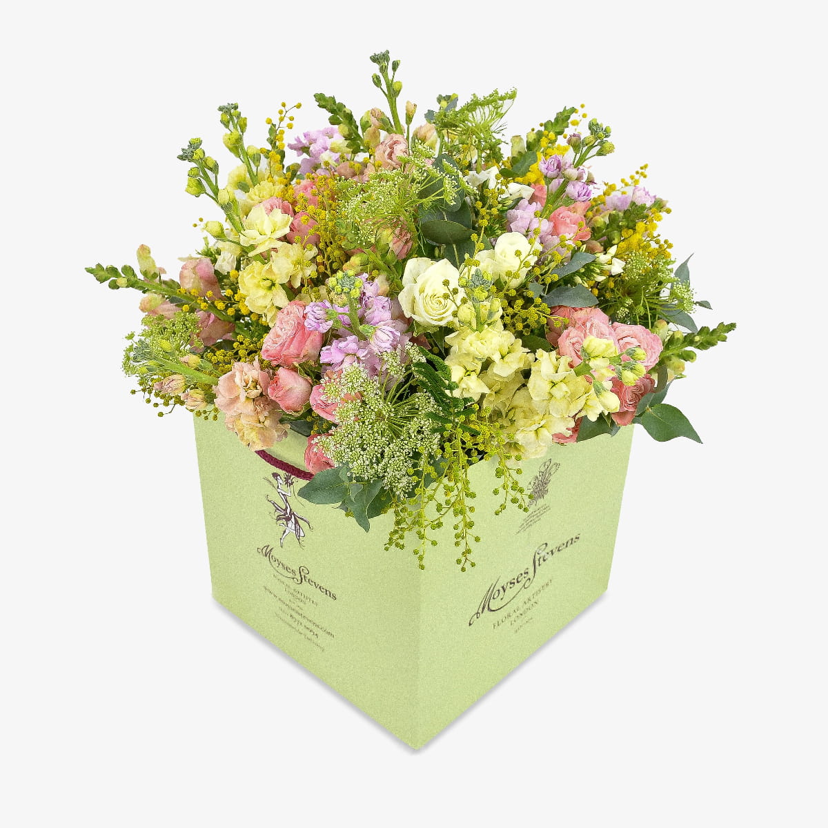 Spray Rose glow luxury flower bouquet by Moyses Stevens UAE featuring cream and pink spray roses, fragrant stocks, and refreshing eucalyptus.