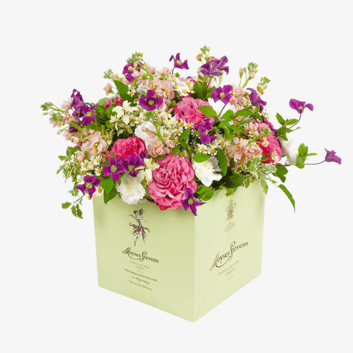 sweet daisy luxury flower bouquet by Moyses Stevens UAE featuring Roses, Stocks, Carnations, Clematis, Camomile, Seasonal Greenery