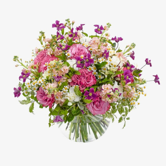 sweet daisy luxury flower bouquet by Moyses Stevens UAE featuring Roses, Stocks, Carnations, Clematis, Camomile, Seasonal Greenery