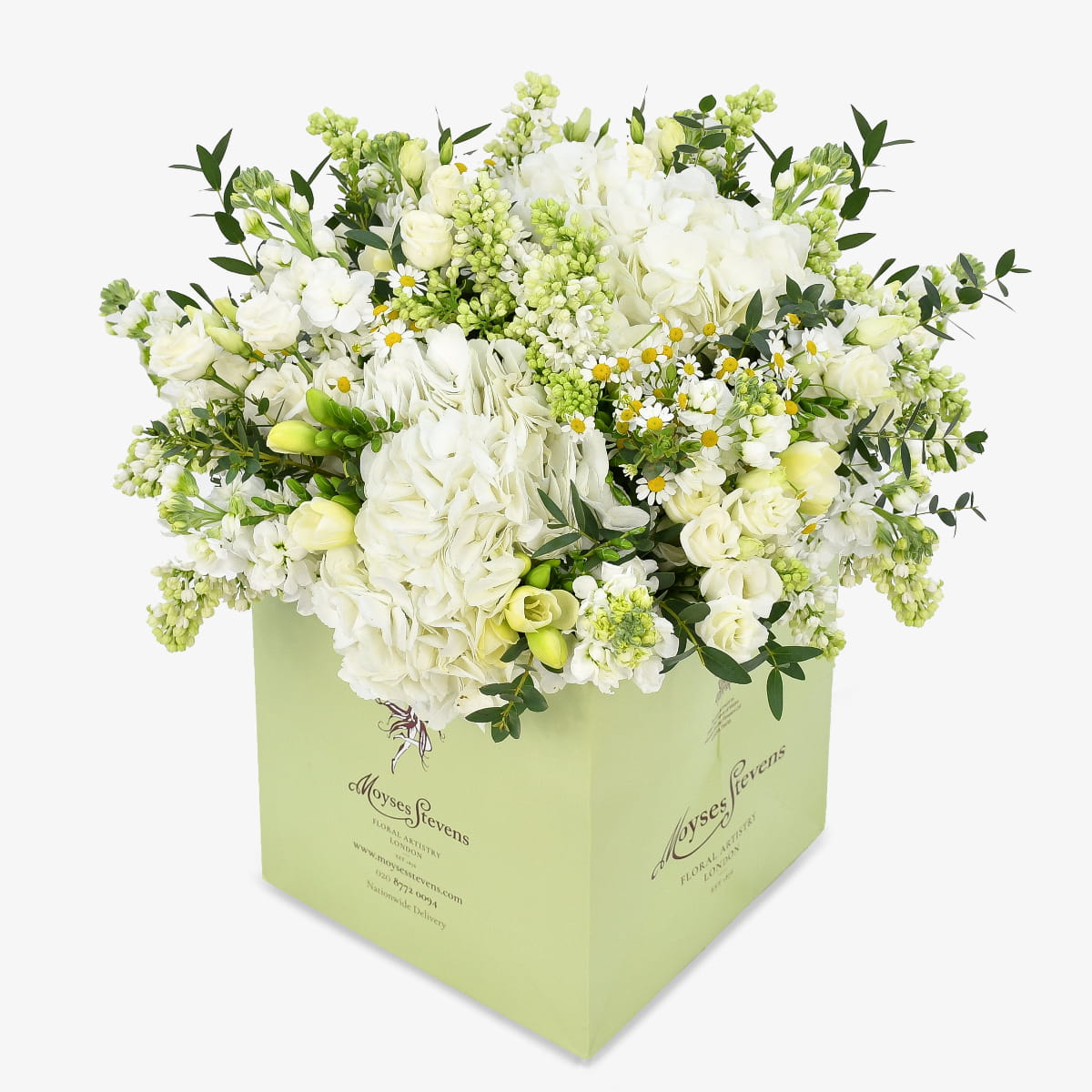 the athenian luxury flower bouquet by Moyses Stevens UAE featuring Roses, Spray Roses, Alstroemeria, Daisies, Delphinium, Pistache