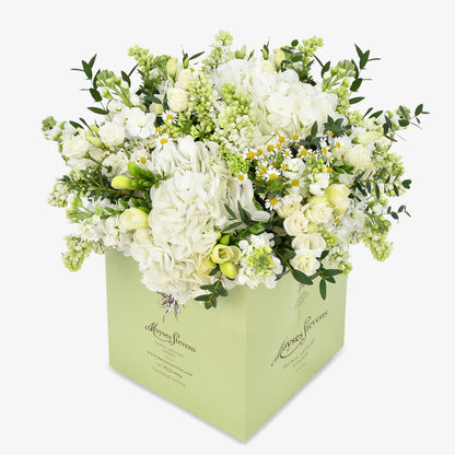 the athenian luxury flower bouquet by Moyses Stevens UAE featuring Roses, Spray Roses, Alstroemeria, Daisies, Delphinium, Pistache