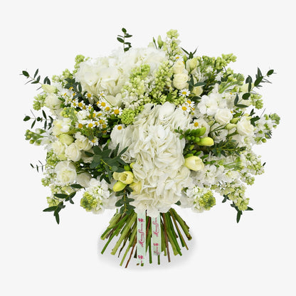the athenian luxury flower bouquet by Moyses Stevens UAE featuring Roses, Spray Roses, Alstroemeria, Daisies, Delphinium, Pistache